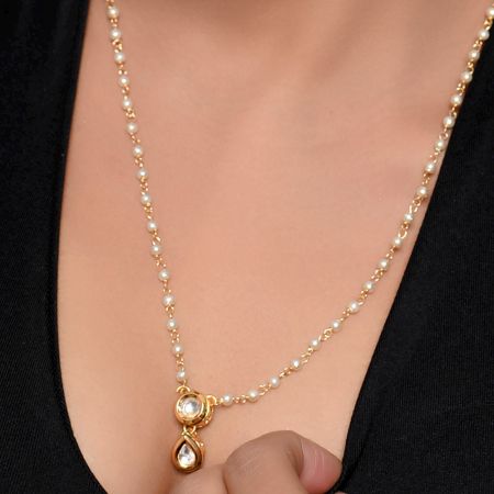 Handcrafted Pearl Drop Mirror Pendant Necklace with Delicate Bead Chain
